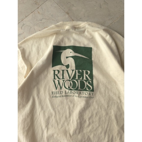 Vintage 1990s River Woods Field Laboratory Ivory Pocket T-shirt Hanes XL - Picture 2 of 8